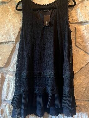 BCBG Black Lace Fully Lined Sleeveless Dress NWT XL